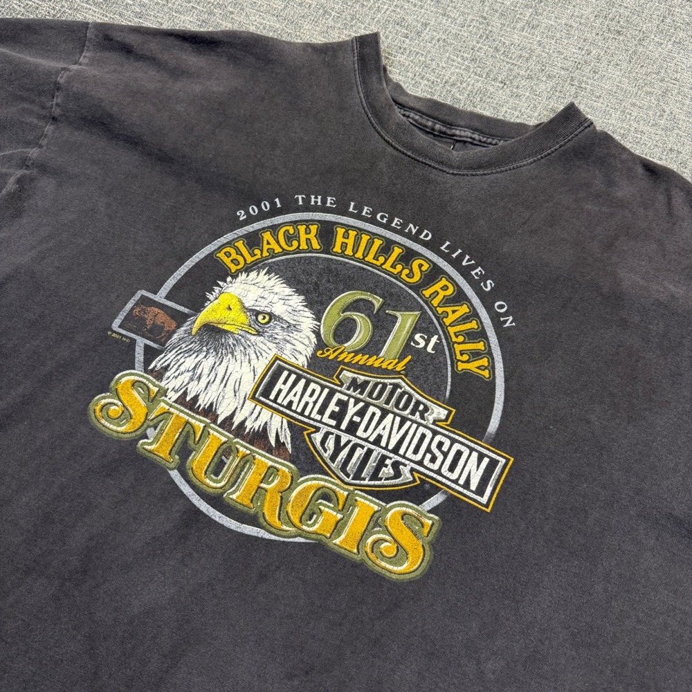 Vintage Harley Davidson T Shirt Mens 3XL Black Sturgis Rally Eagle 2001 Y2K
